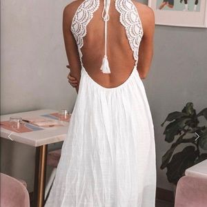 CupShe White Backless Midi Dress with Lace